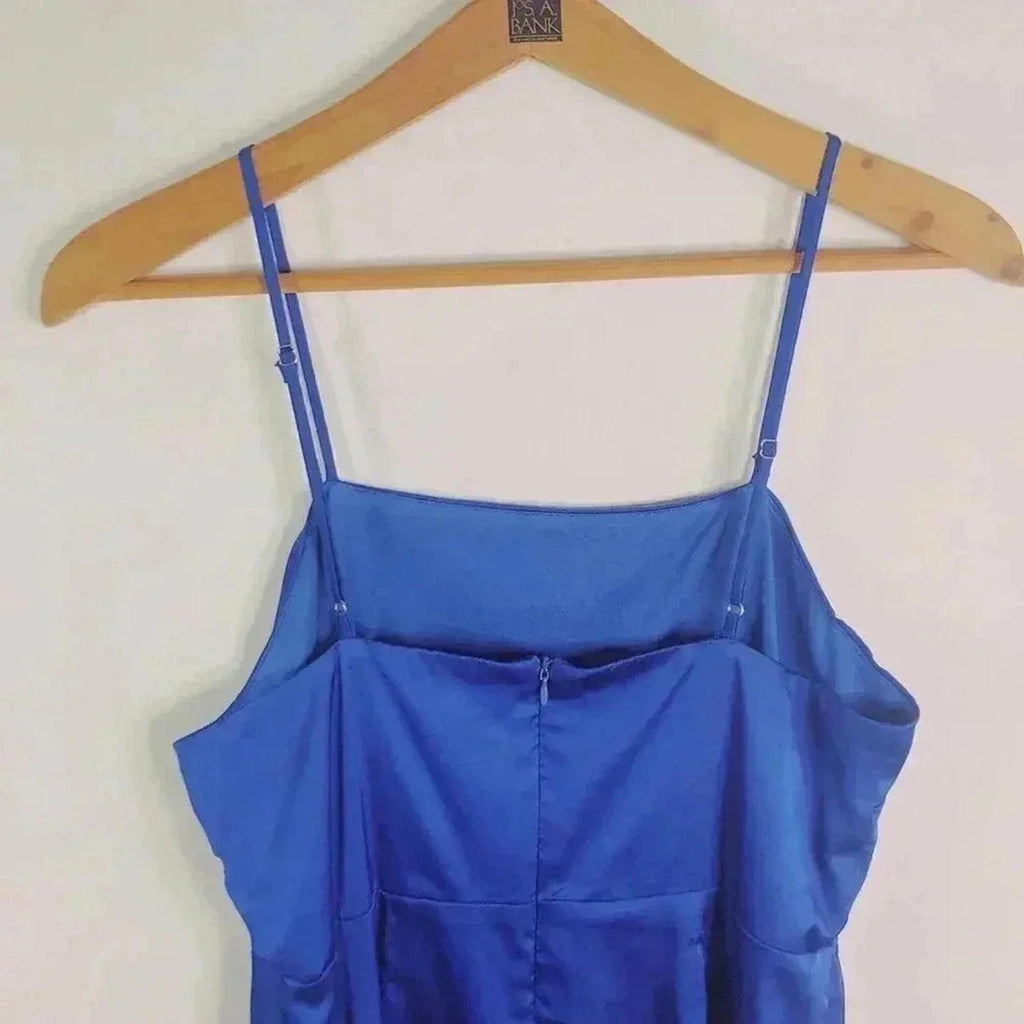 Aqua Electric Blue Satin Mini Dress Formal Cocktail Prom Women's Size M