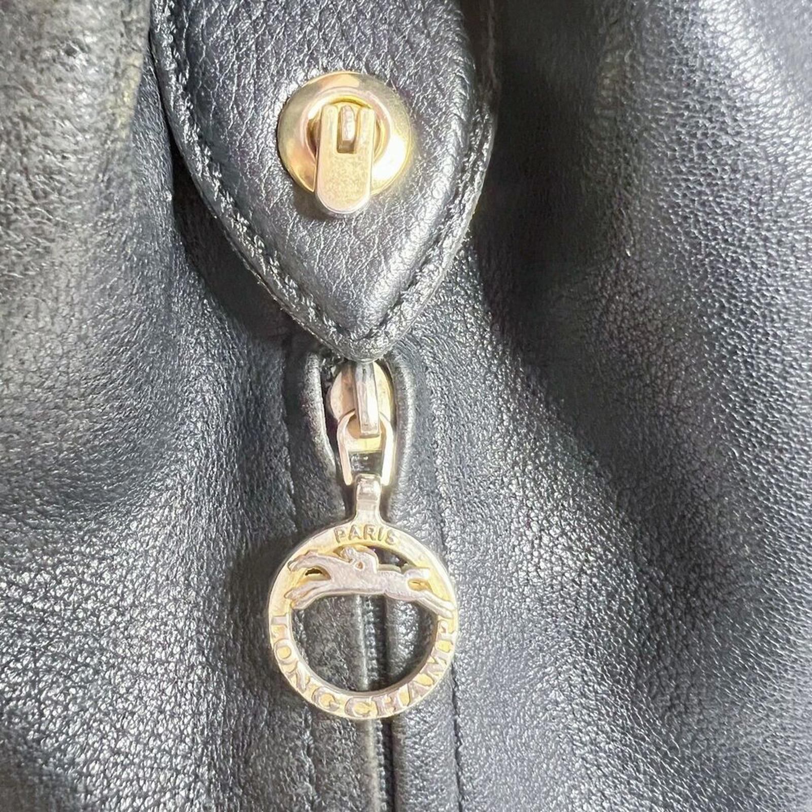 Longchamp RARE Vintage 90s Black Leather Drawstring Backpack Bag