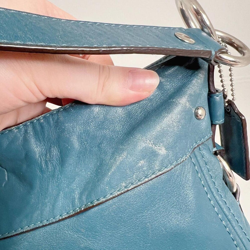 Vintage Coach Leather Hobo Bag Tosca Teal Blue Shoulder Bag Purse