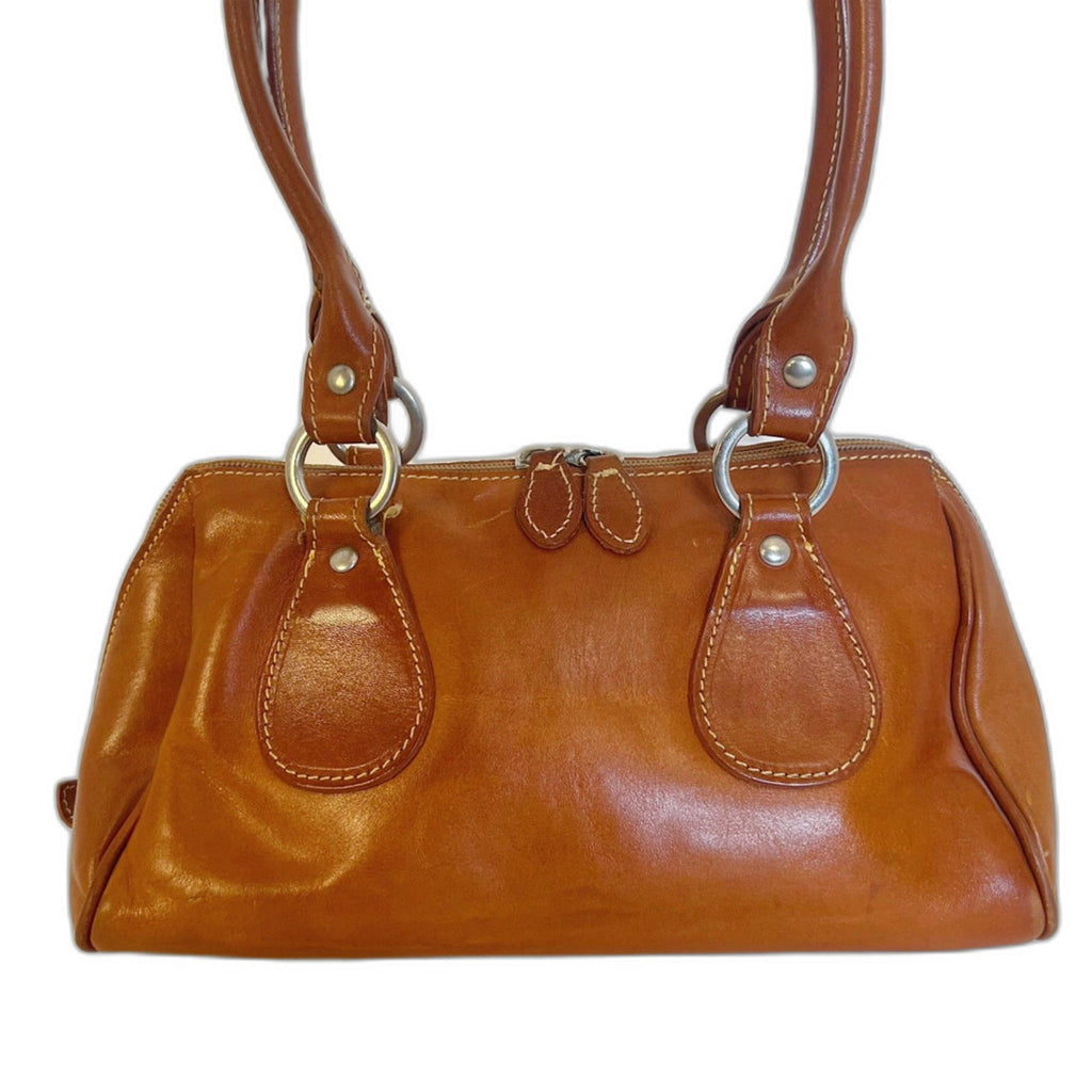 I Medici Firenze Italian Brown Leather Shoulder Bag Double Buckle Purse
