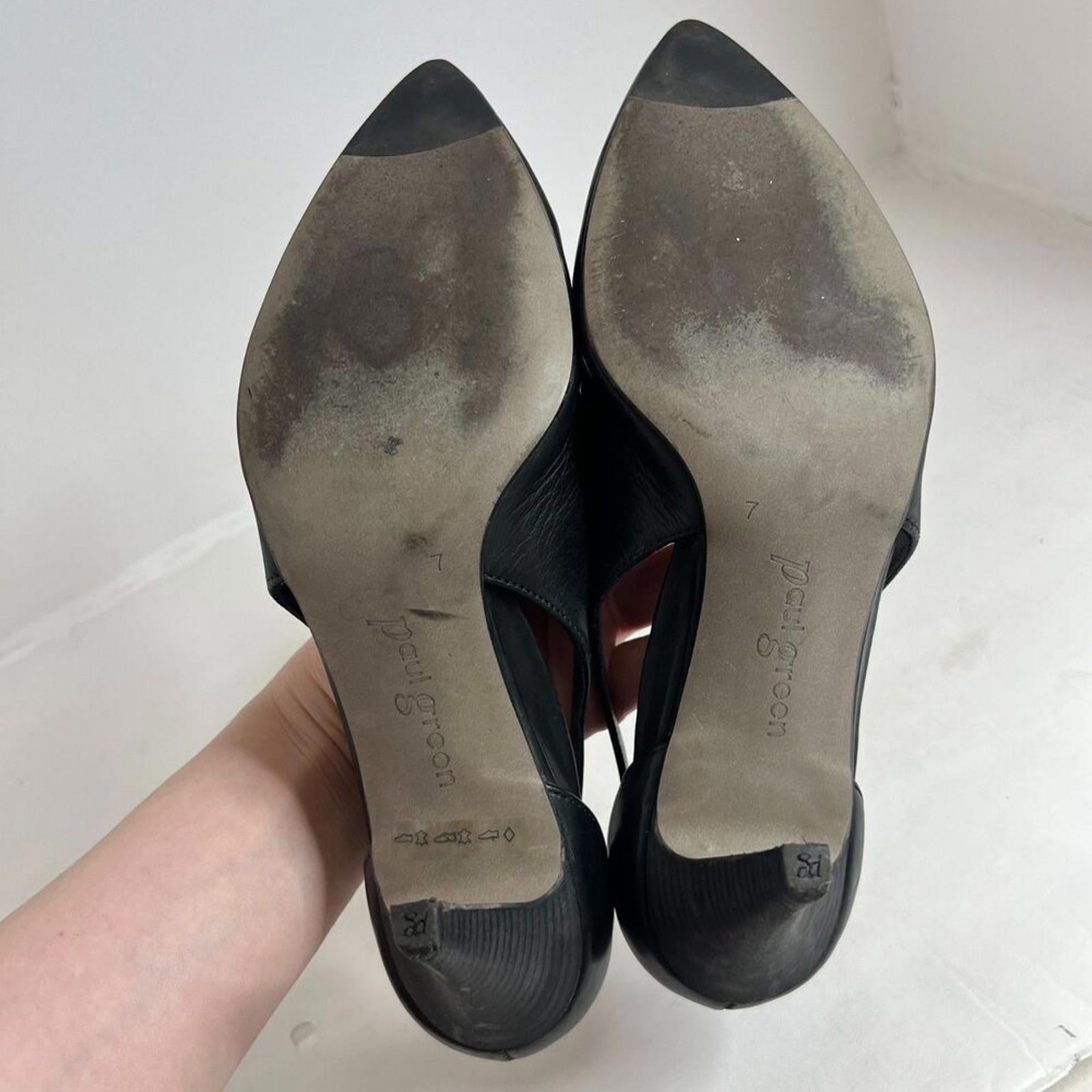 Paul Green Black Leather Pointed Toe Sling Back Heels Women's Size 9.5 US