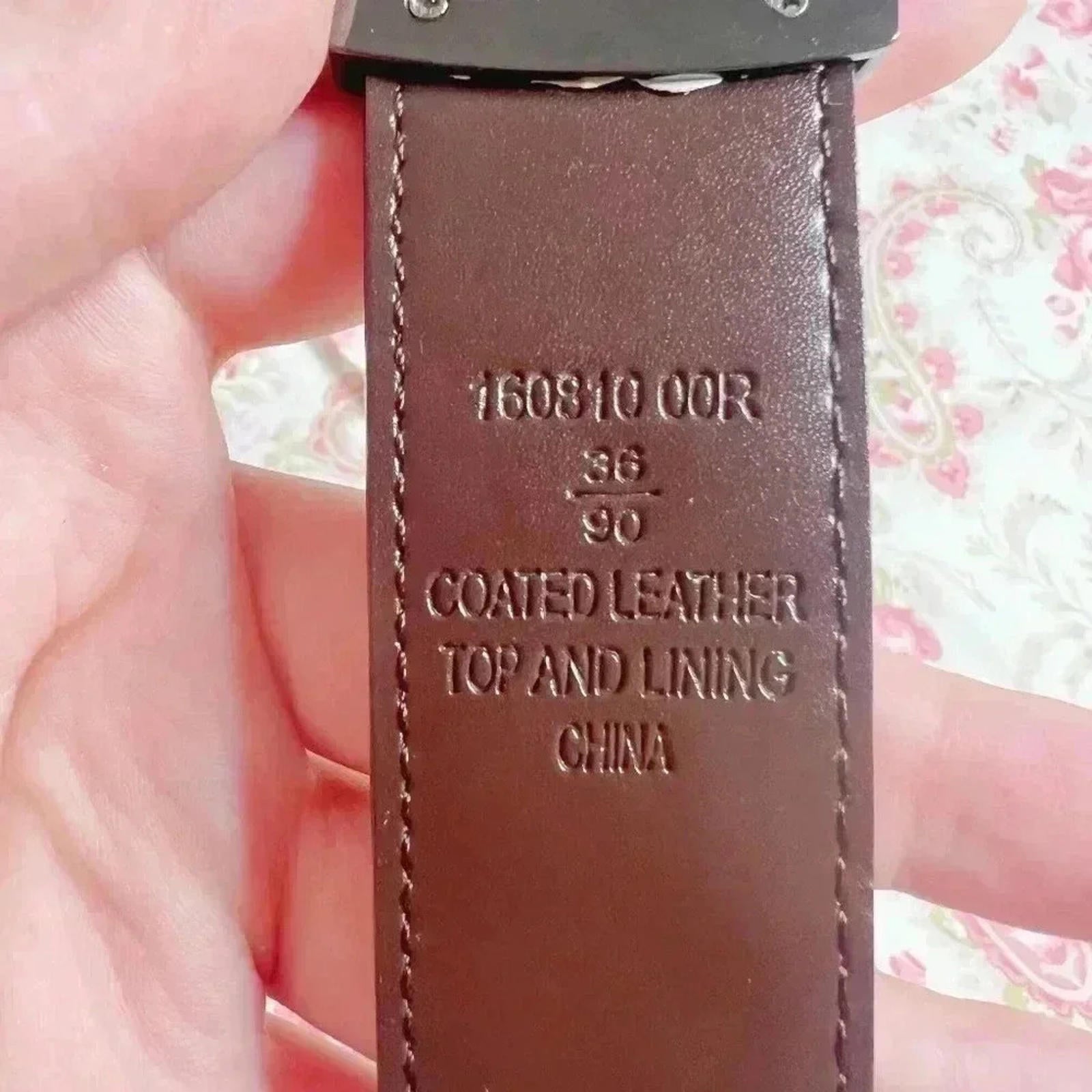 Men's Black Pebbled Leather Belt Gunmetal Buckle Brown Interior Size 36