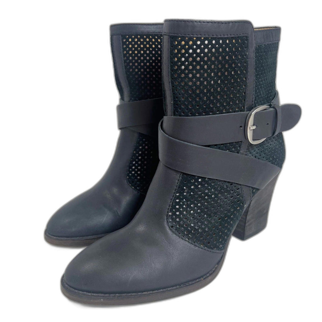 Aquatalia by Marvin K Fawn Black Leather Suede Perforated Ankle Boot Size 8