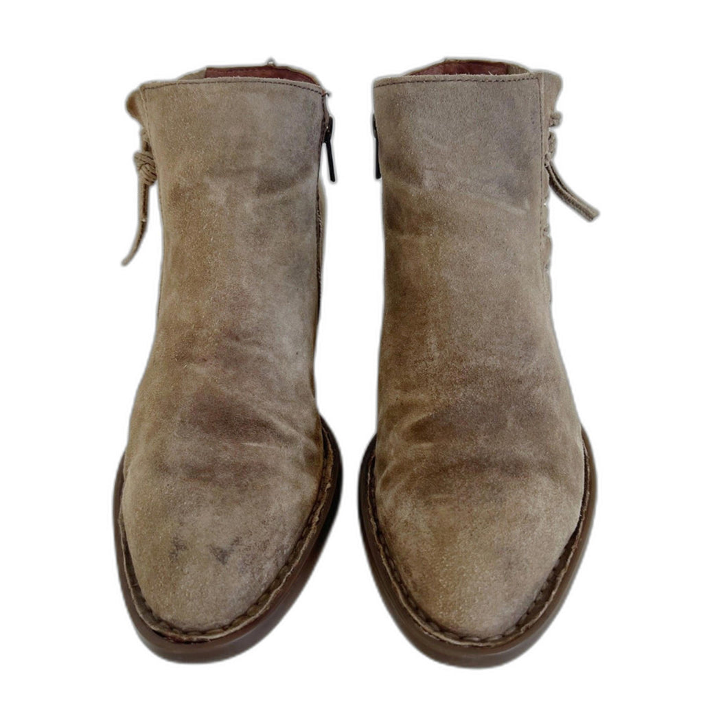 Born Bessie Taupe Suede Booties Lace Up Side Ankle Boots Women's Size 9.5