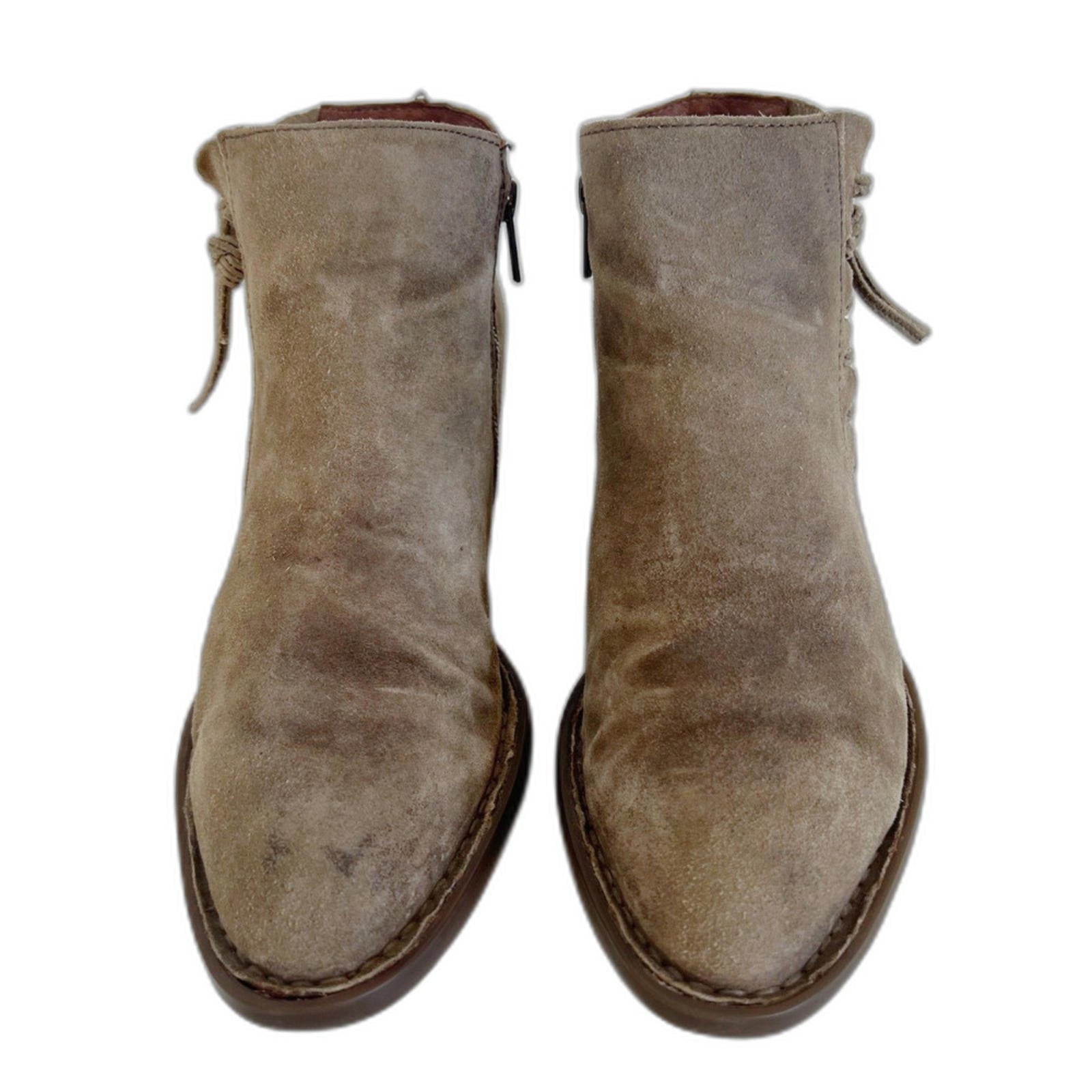 Born Bessie Taupe Suede Booties Lace Up Side Ankle Boots Women's Size 9.5
