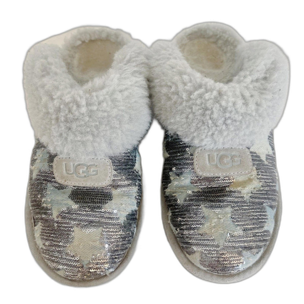 UGG Australia Women's Sequin Stars Silver Grey Shearling Slippers Size 9
