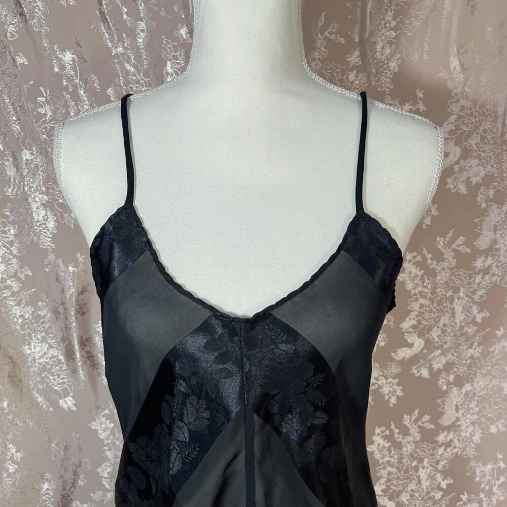Vintage Tender Moments Black Satin Striped Slip Dress Mini Dress Women's Size M