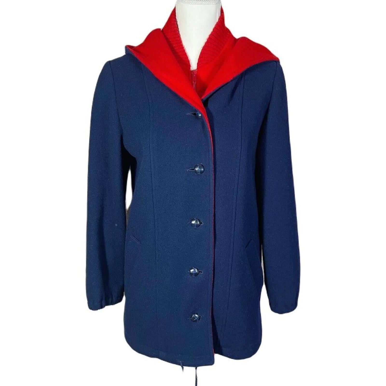 100% Wool Vintage Authentic MacKintosh Vestcoat Navy Blue and Red Jacket Size 6