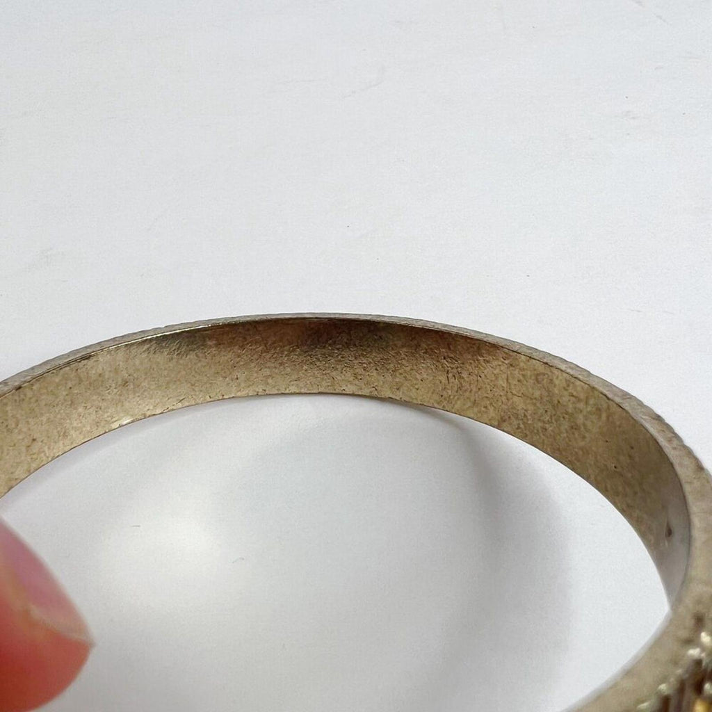Gold Embossed Bracelet Bangle Rhinestone Flowers Boho Chic Bohemian