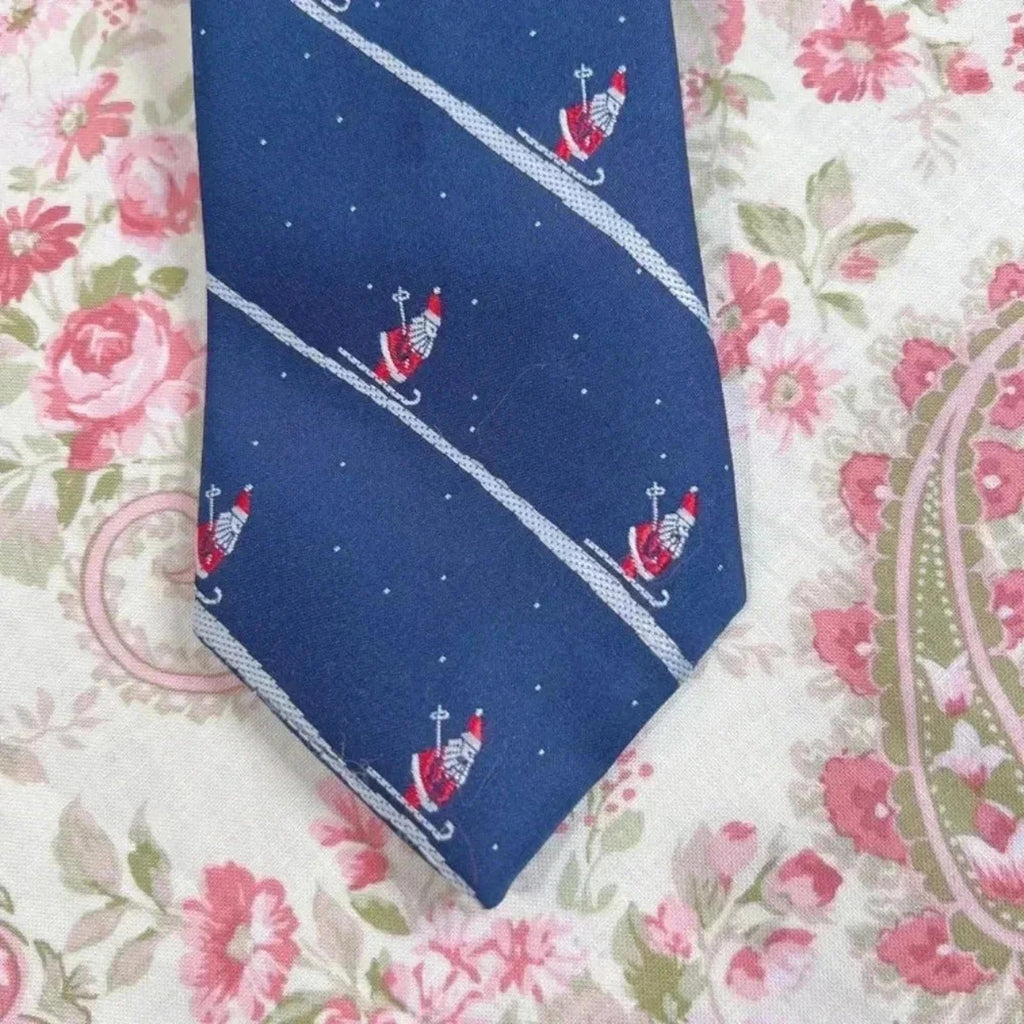 Vintage Santa Skiing Tie Christmas Holiday Suit Formal Wide Tie