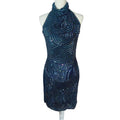 NWT Carina International Handmade Silk Blue Beaded Halter Dress Formal Size M