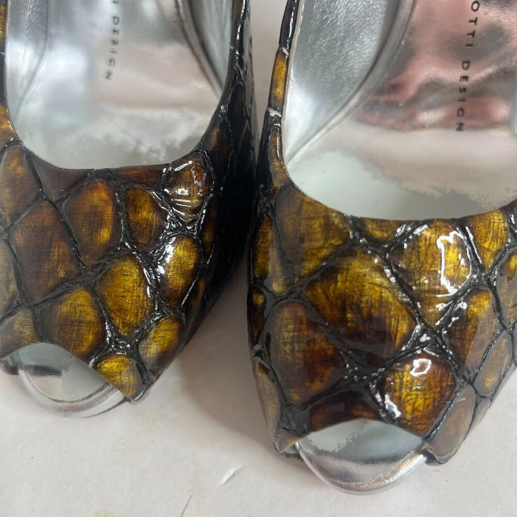 Giuseppe Zanotti Crocodile Embossed Patent Leather Pumps Peep Toe Heels Size