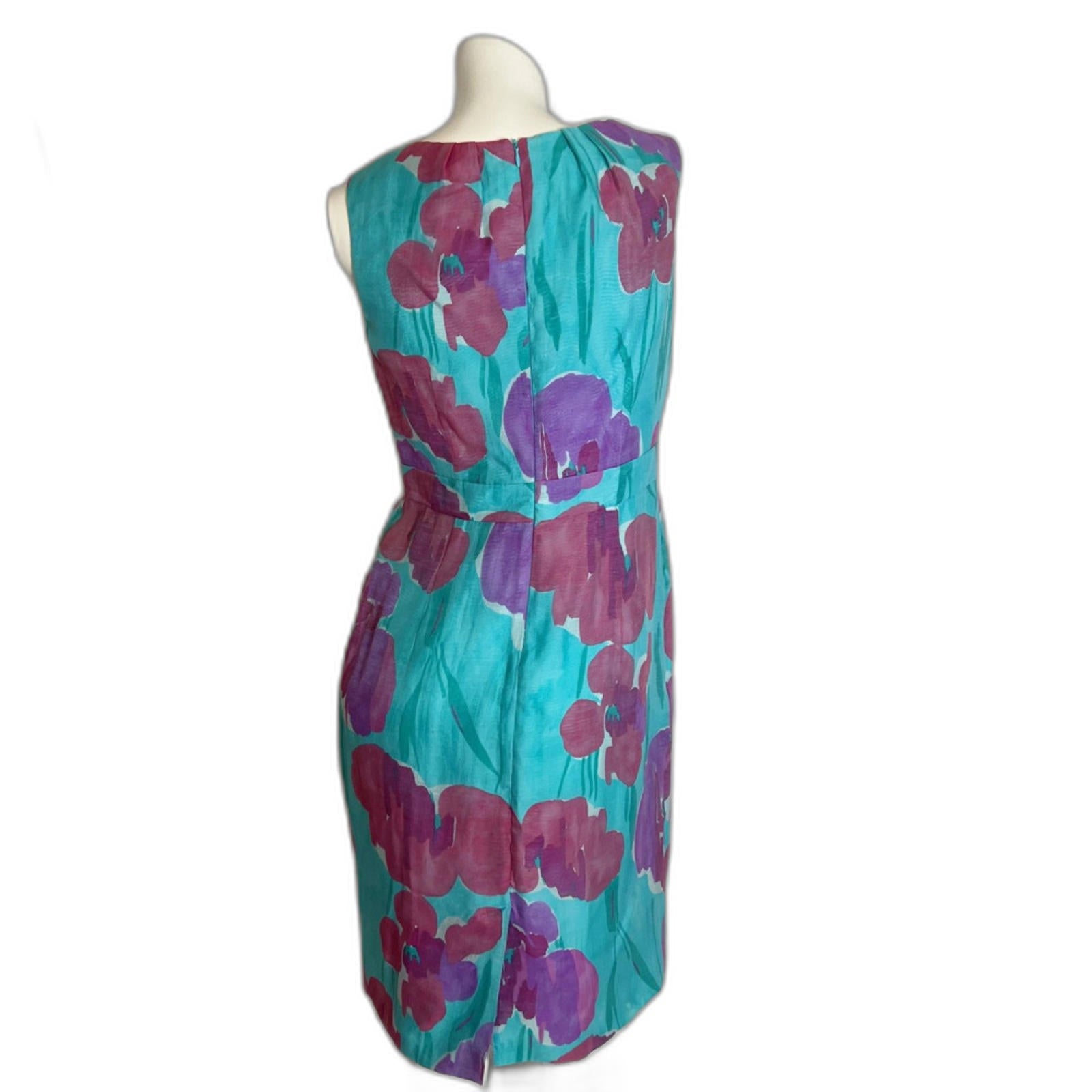 Adrianna Papell Floral Cocktail Sheath Dress Teal Purple Pink Rosette Size 6