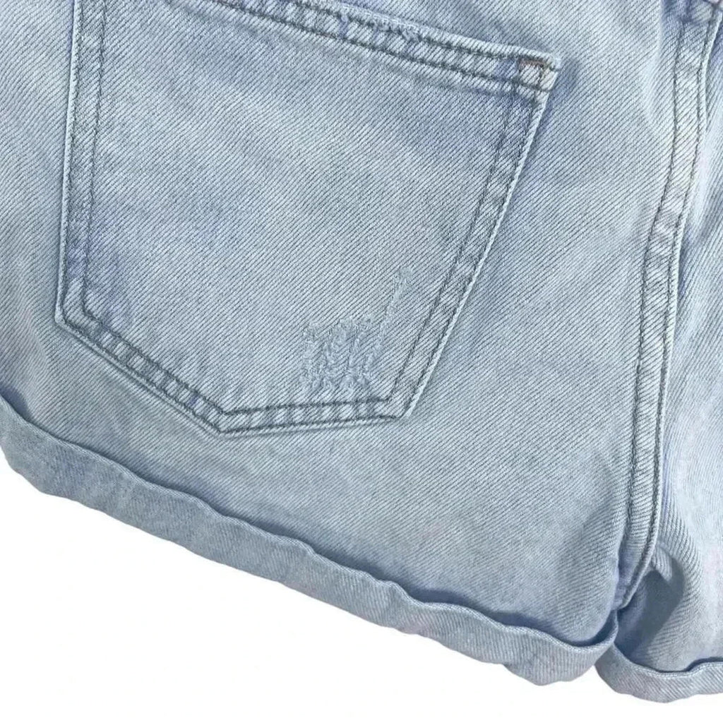 Forever 21 Distressed Light Wash Jean Shorts Rolled Hem Mid Rise Size 27