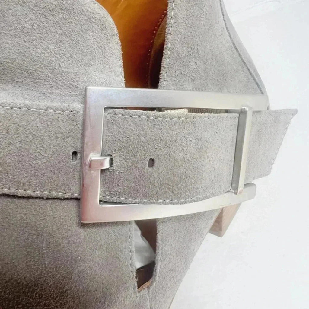 Aquatalia Like New Filomena Grey Suede Buckled Booties Women's Size 8.5