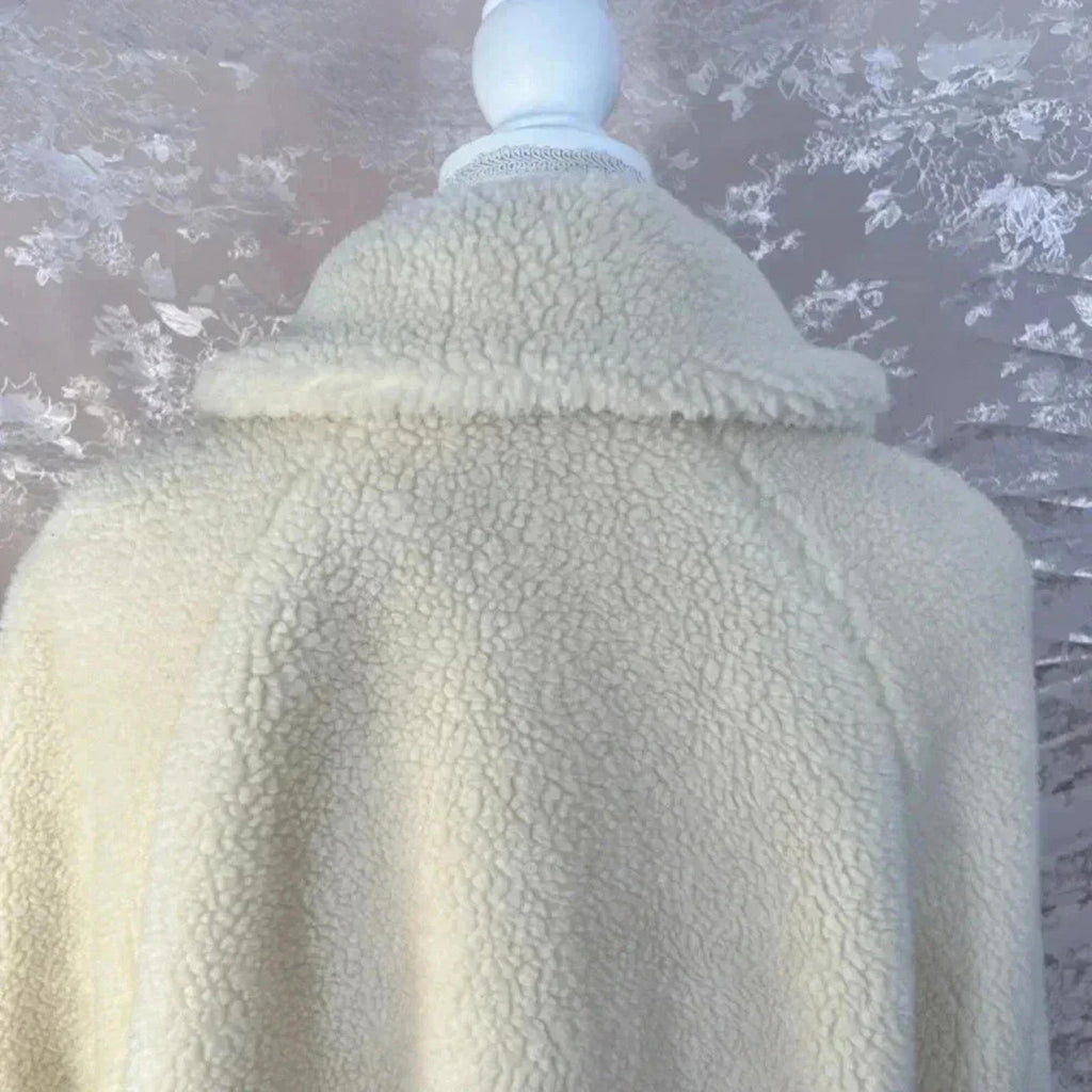 Orvis Cream Sherpa Fleece Teddy Bear Collared 3-Button Jacket Size M