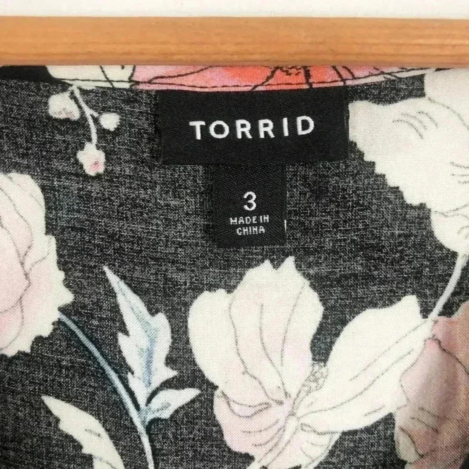 Torrid Black Pink Flowers Faux Wrap Dress Women's Size 3X Floral