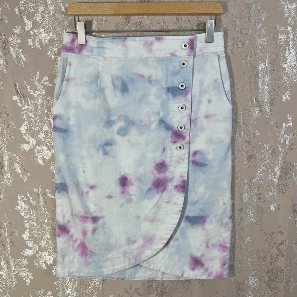 Anthropologie Kimmie Tie-Dyed Tulip Skirt Blue and Purple Denim Midi Size 4