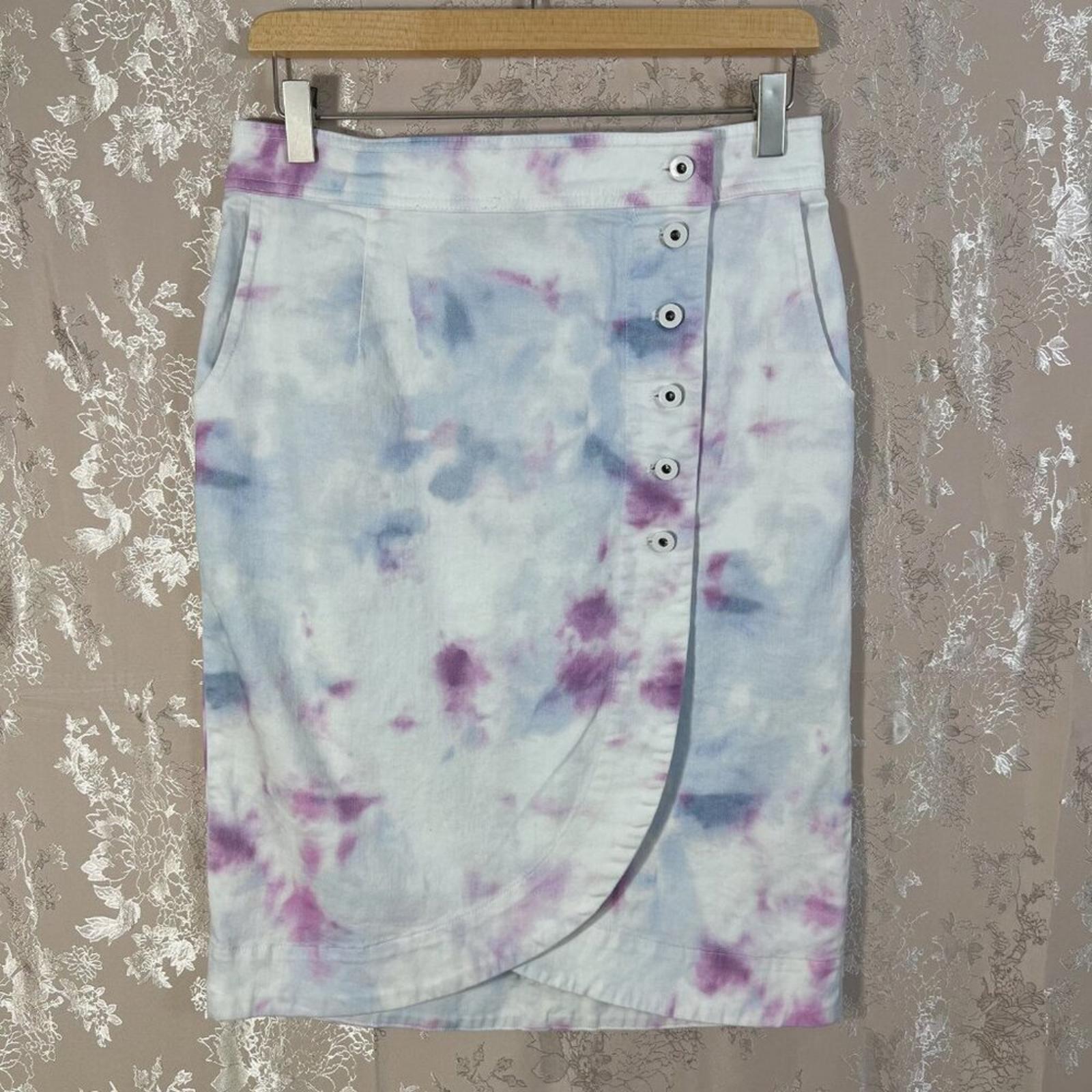 Anthropologie Kimmie Tie-Dyed Tulip Skirt Blue and Purple Denim Midi Size 4