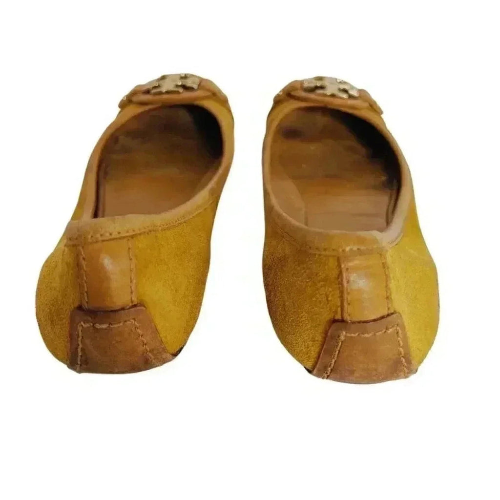 Tory Burch Yellow Suede Flats With Gold Emblem Leather Ballet Flats Size 6.5