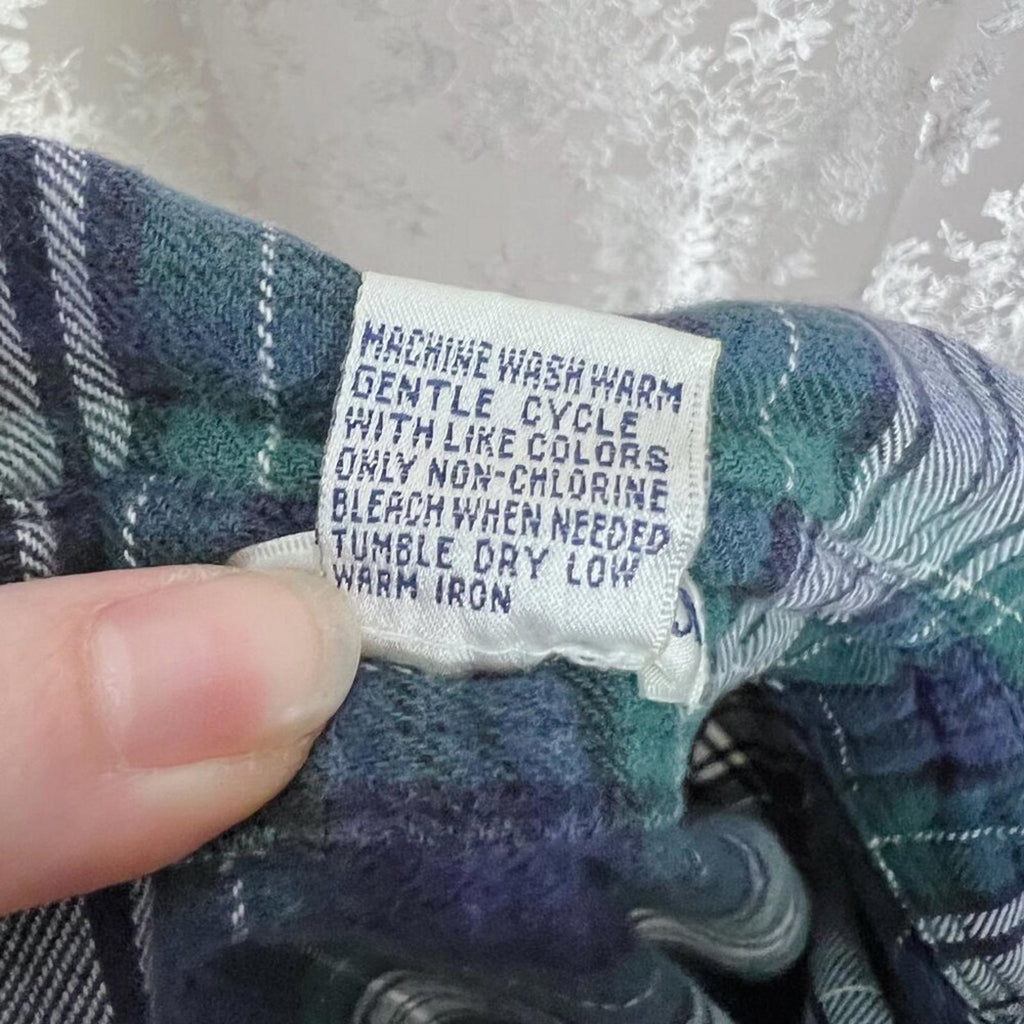Vintage Charter Club Green Blue White Plaid Flannel Size L