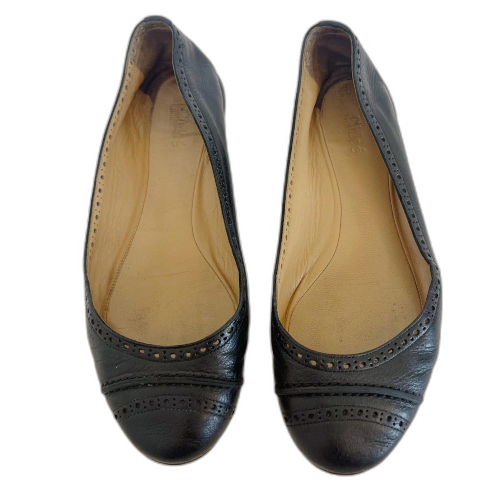 Chloe RARE Women's Black Leather Ballet Flats Laser Cut Coquette Chic  Size 9