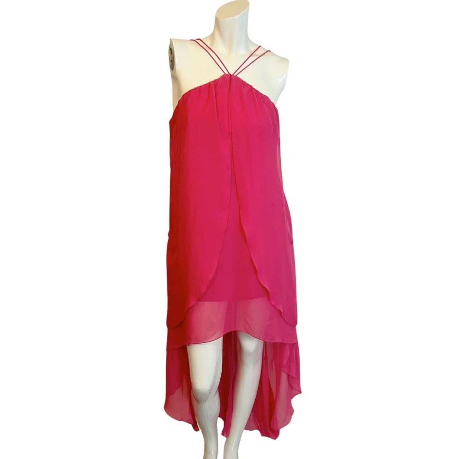 Hailey by Adrianna Papell Hot Pink Chiffon High Low Dress Layered Summer Size 6