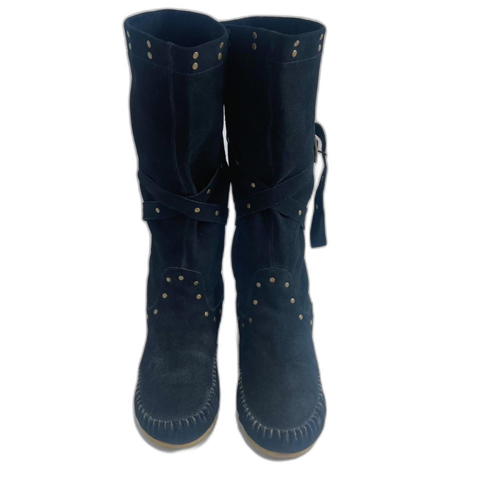 BC Footwear Women's Straight A's Black Suede Moccasin Boots Studded Size 9