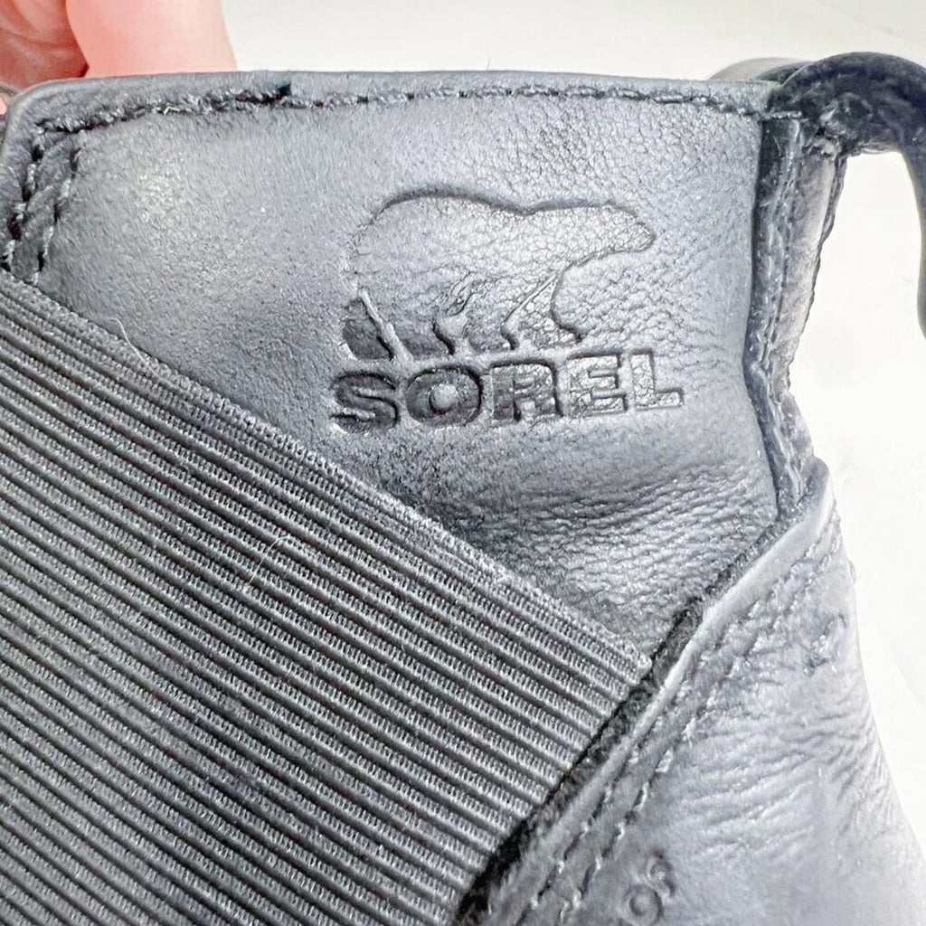 Sorel Emelie H2O Chelsea Boot Black Leather Waterproof Ankle Bootie Size 9