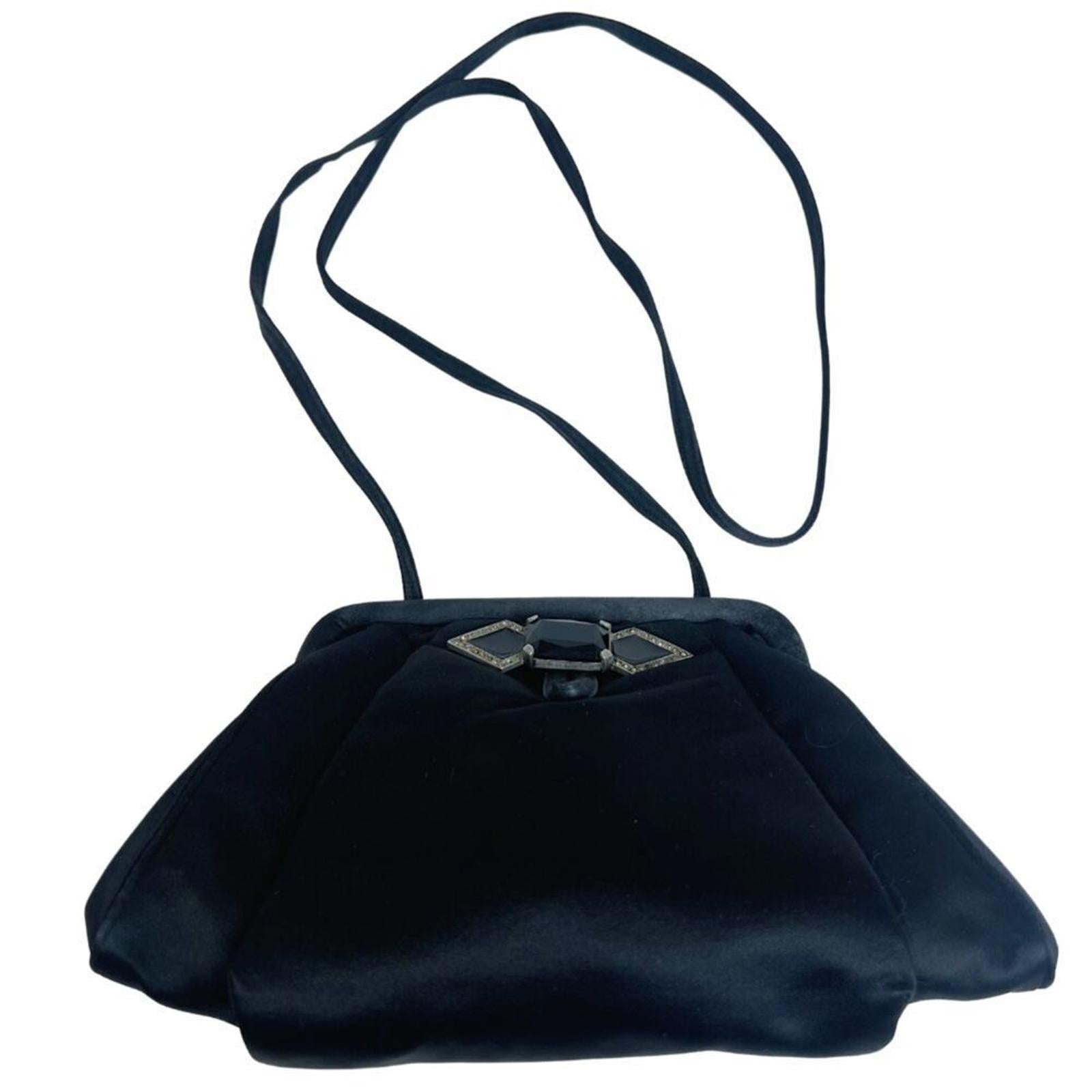 Vintage Sharif Black Satin Evening Bag Clasp Shoulder Bag