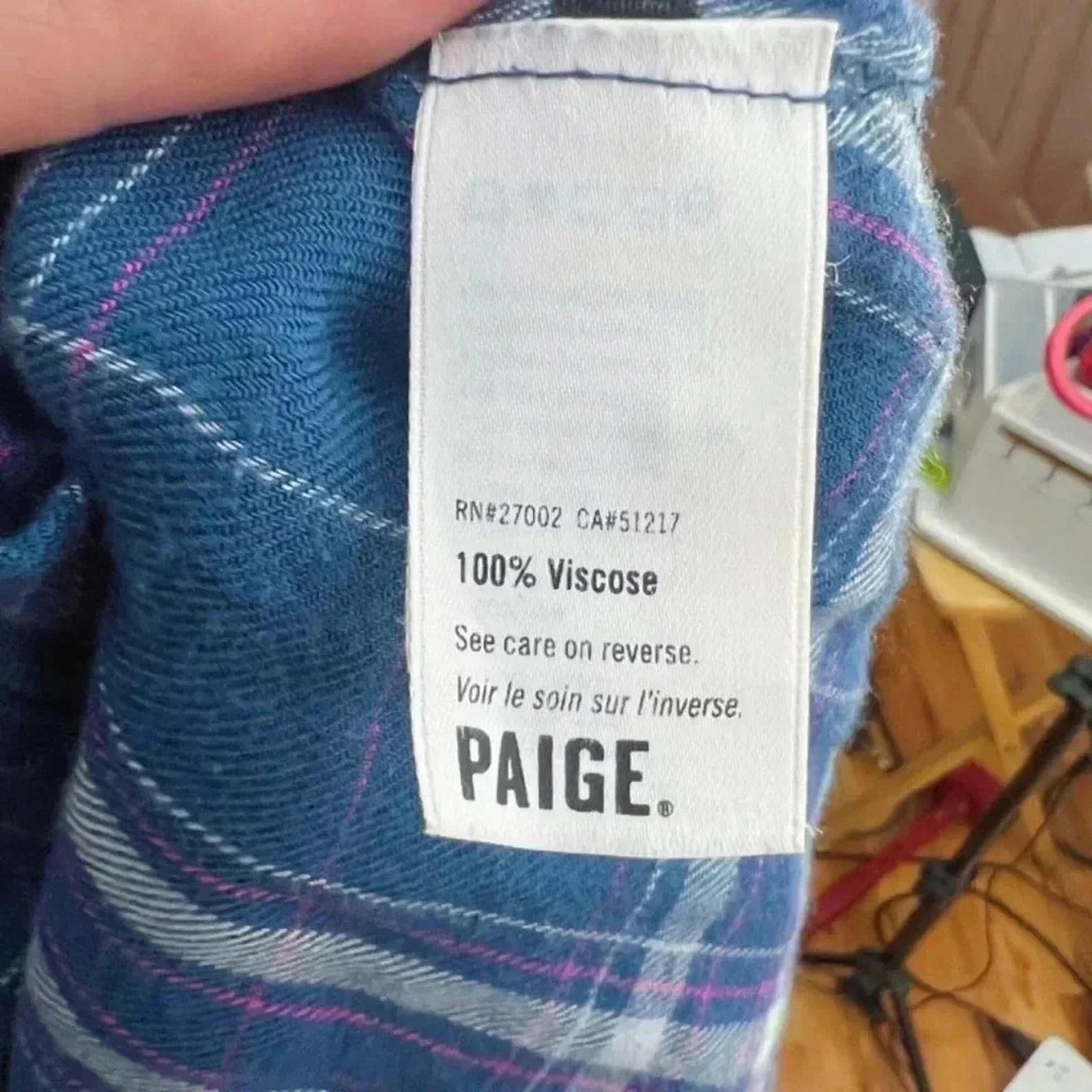 PAIGE Denim Mya Plaid Pocket Long Sleeve Shirt Nocturnal Blue Fog Size M