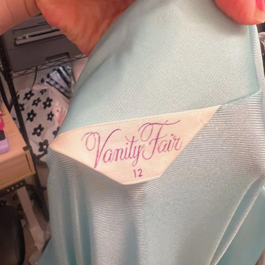 Vintage 1970sVanity Fair Turquoise Nylon Dress Button Up Women's Size 12
