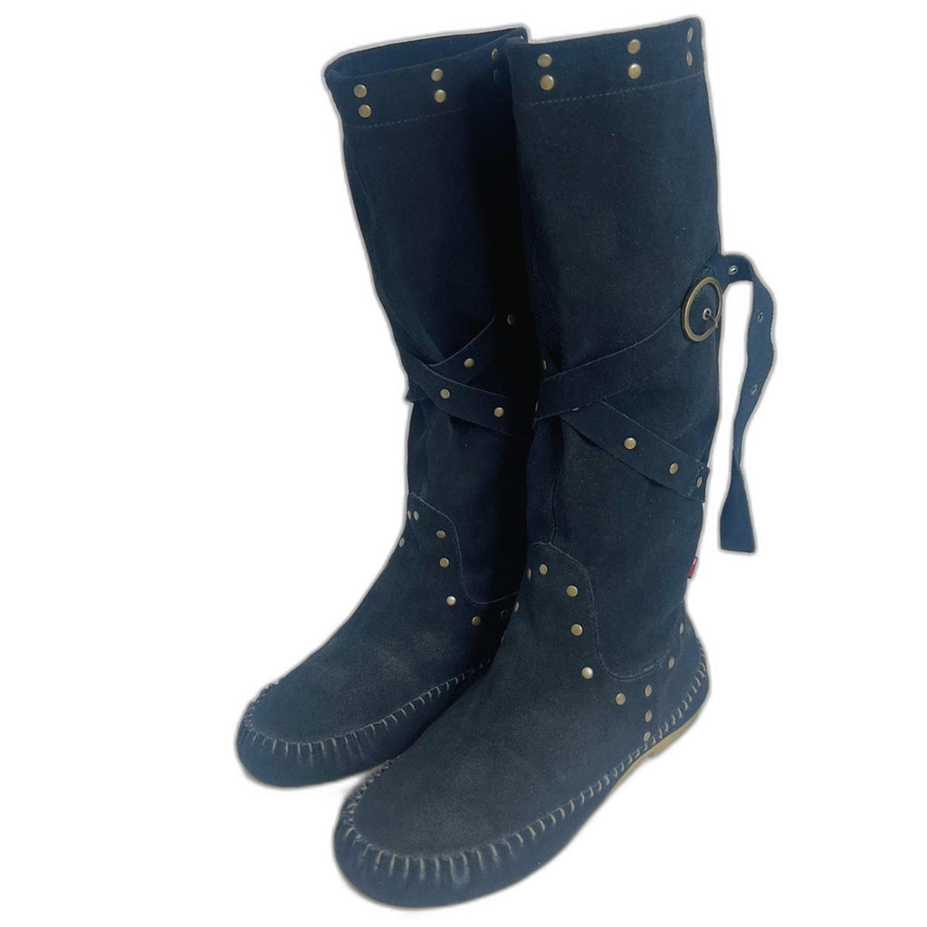 BC Footwear Women's Straight A's Black Suede Moccasin Boots Studded Size 9