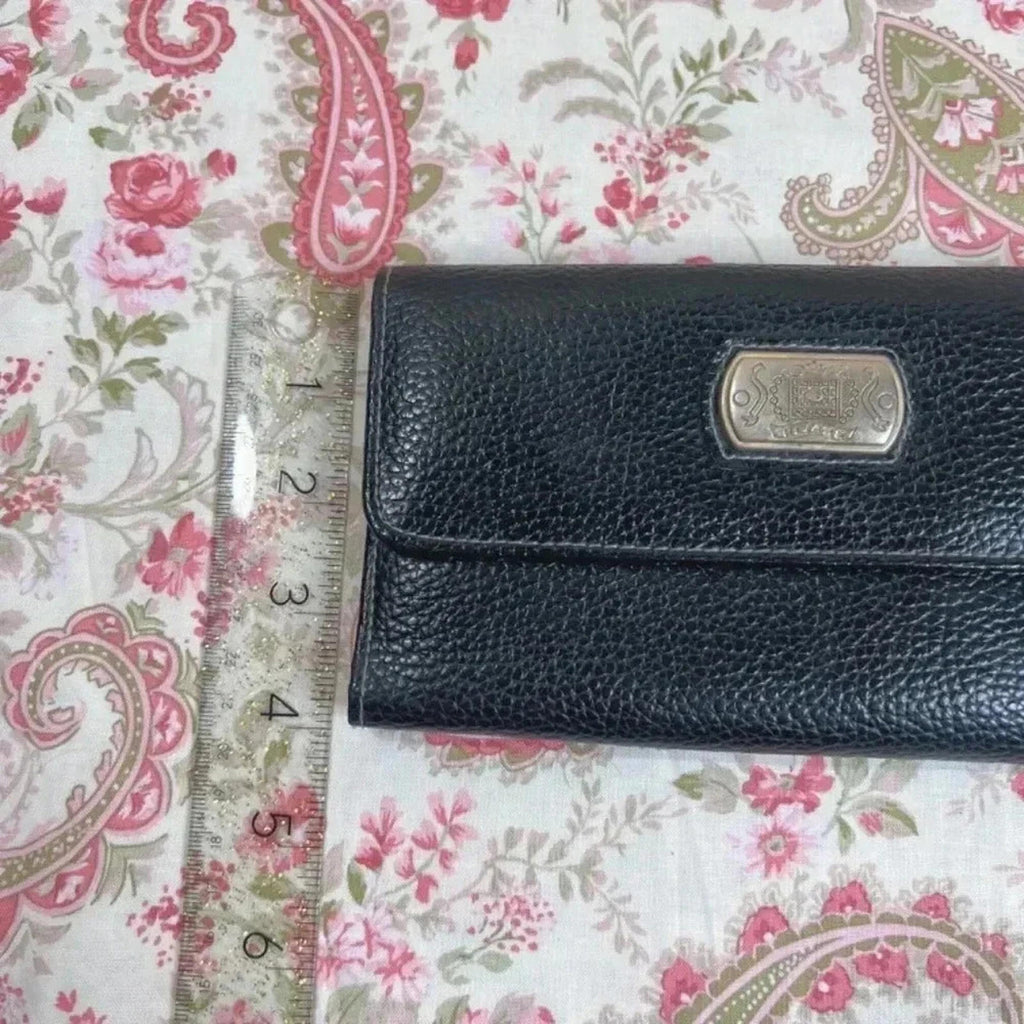 Rivage Black Pebbled Leather Trifold Wallet