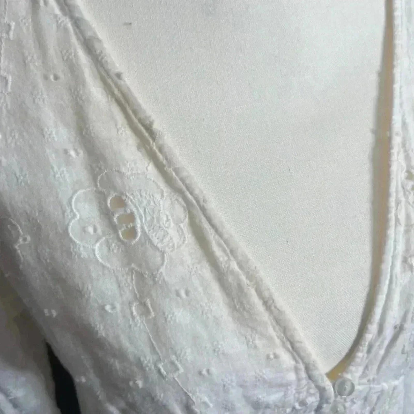 Zara White Eyelet Dress Button Up Embroidered Women's Size M