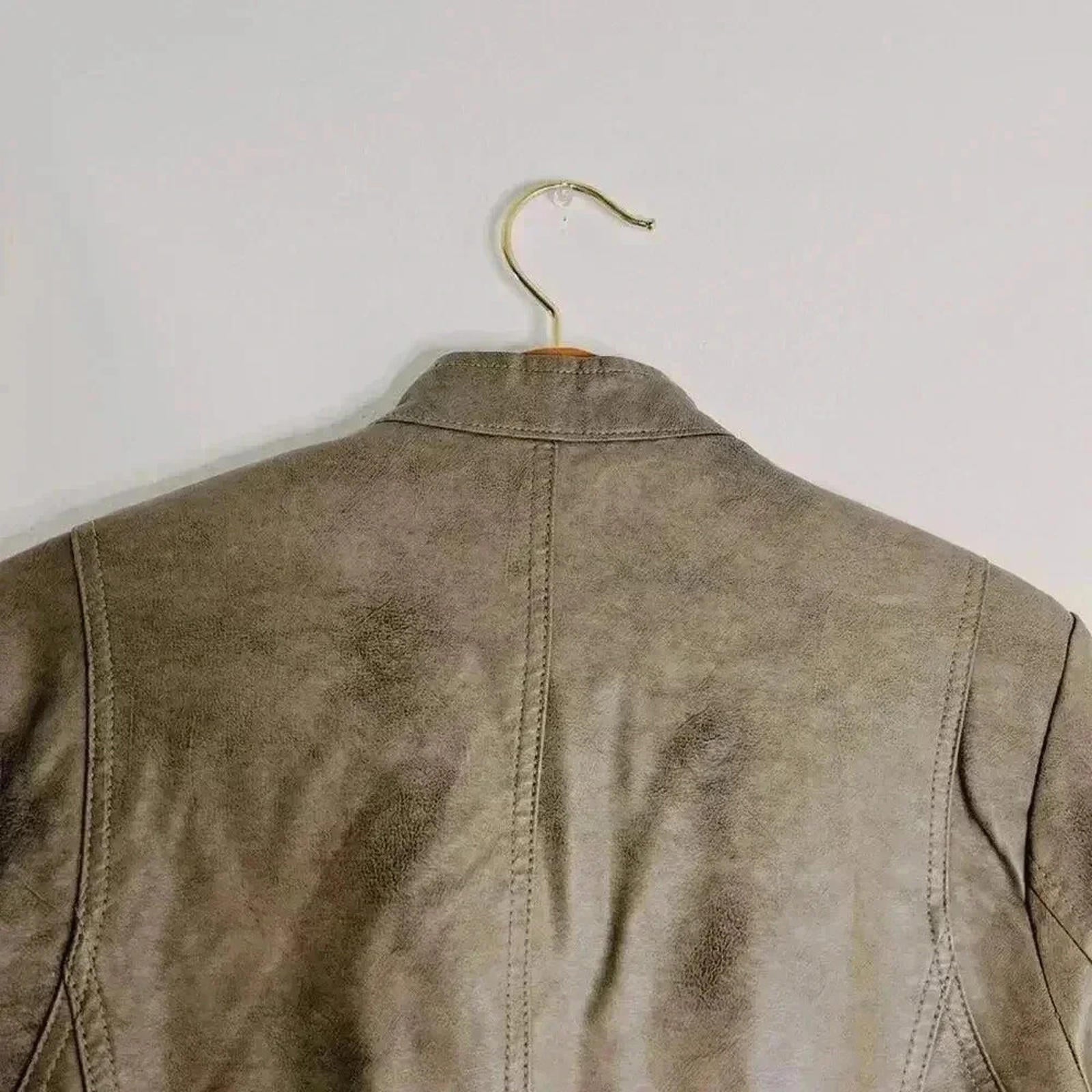 Bernardo Cool Toned Taupe Tan Faux Leather Moto Jacket Women's Size XL