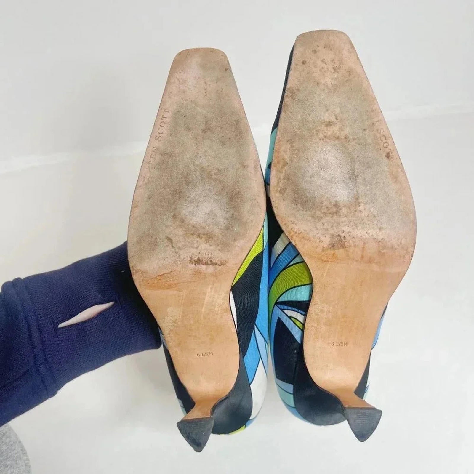 Y2K Vintage Karen Scott Blue and Green Mod Print Pumps Women's Size 6.5