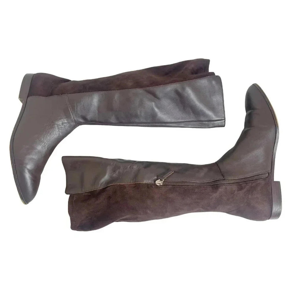 Nine West Brown Leather Faux Suede Knee High Pointed Toe Boots Size 10