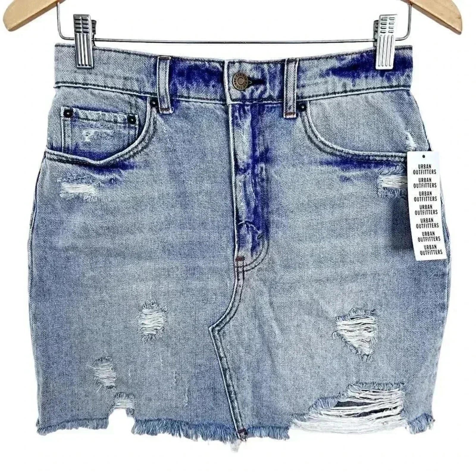 NWT BDG Distressed Denim Skirt Light Wash High Rise Women's Size S