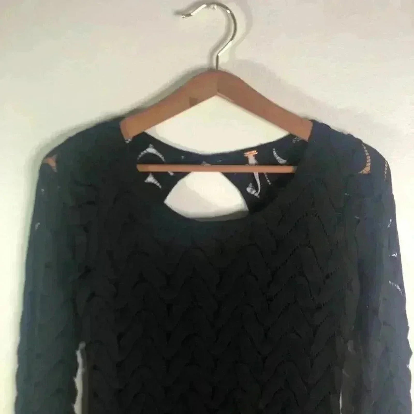 Free People Black Chevron Print Knit Bodycon Dress LBD Mini Dress Size S