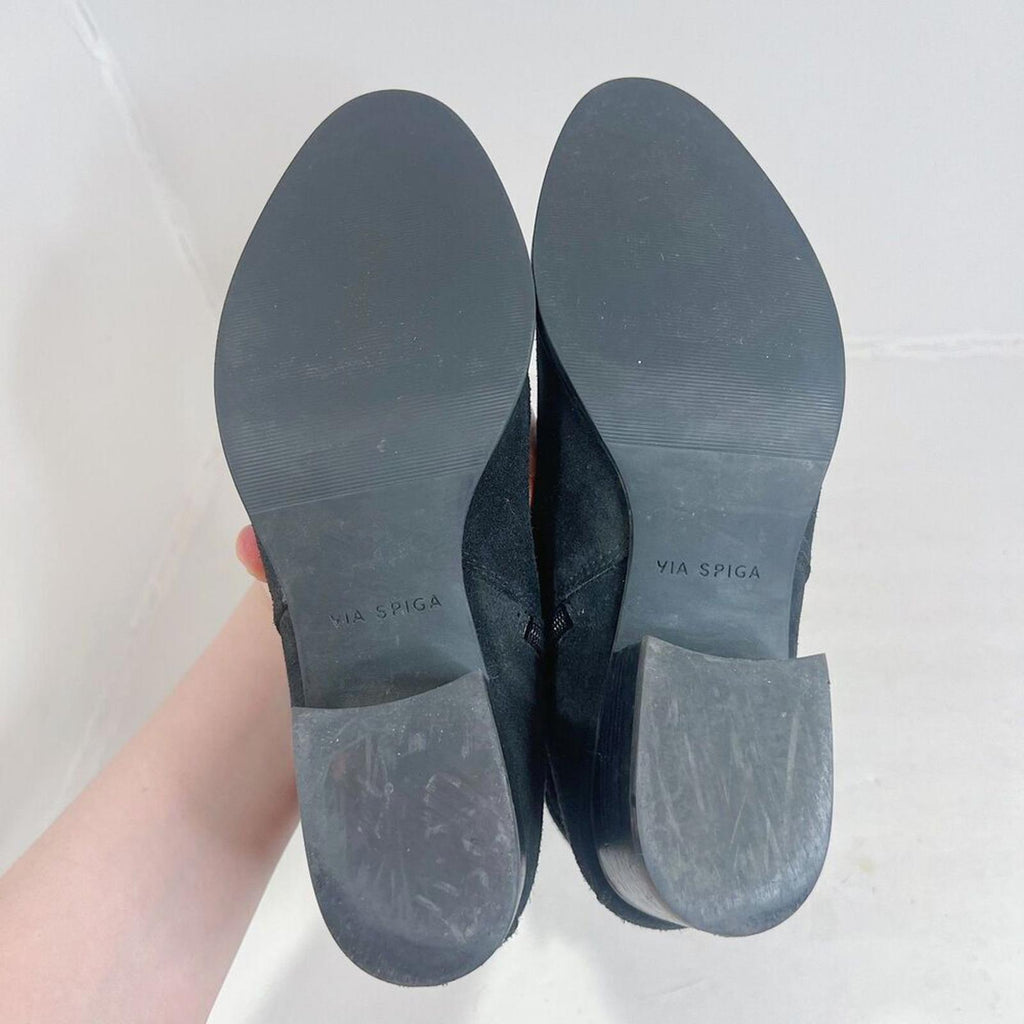 Via Spiga Octavia Black Suede Leather Ankle Boots Booties Buckled Size 8.5