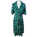 Walter Baker Valencia Dress in Green Short Sleeve Button Up Leaf Print Size M