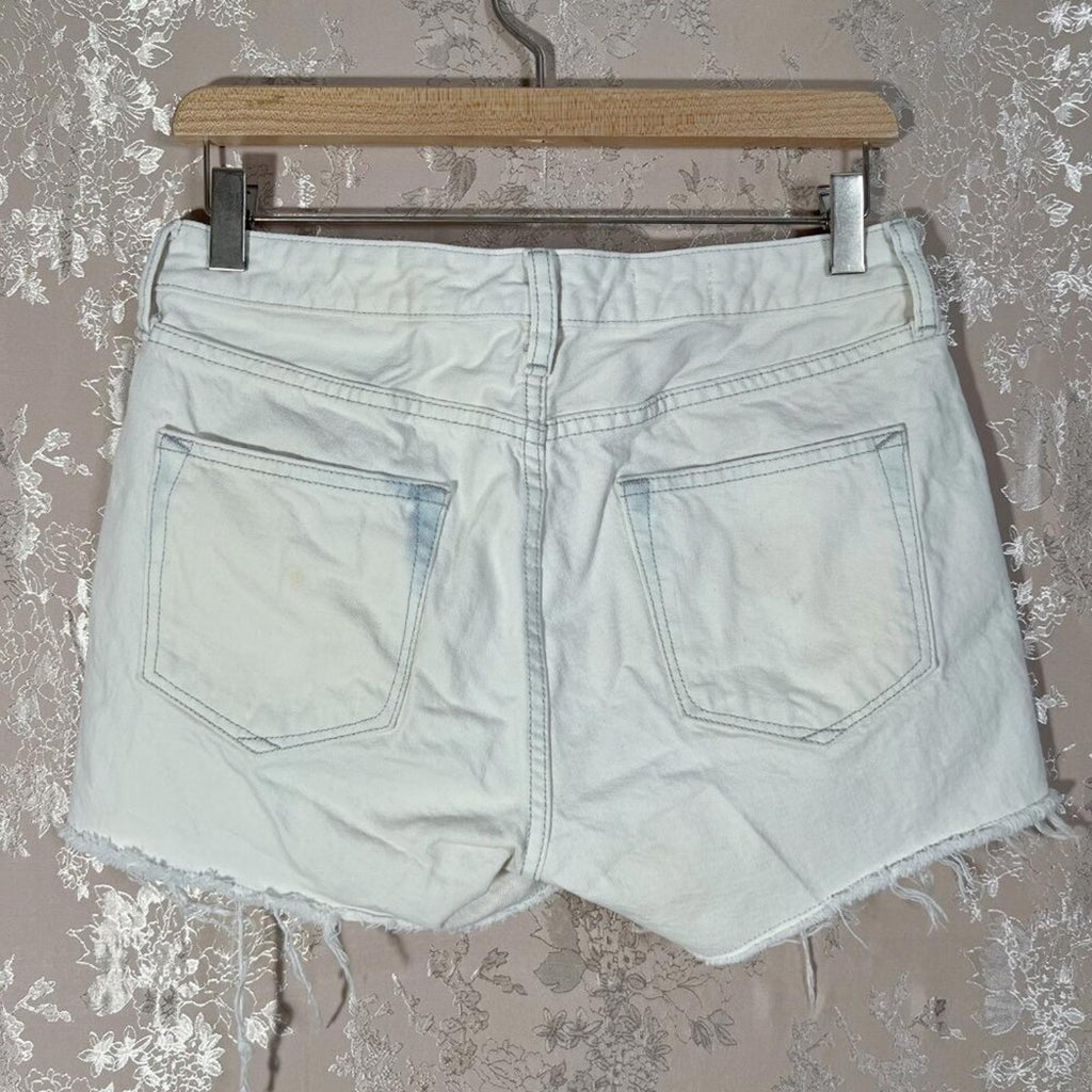 GAP High Rise Slim Cut-Offs Bleached White Denim Shorts Distressed Size 27