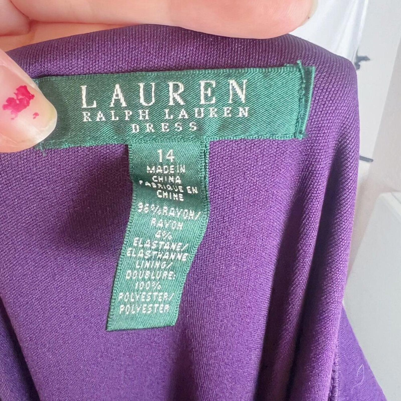 Lauren Ralph Lauren Plum Purple Cocktail Dress Ruched Long Sleeve Size 14