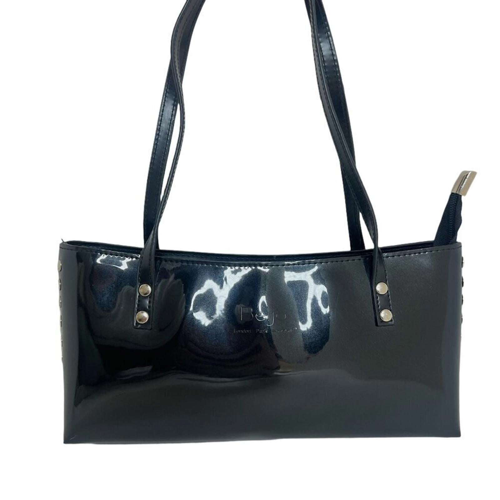 Beijo Black Patent Leather Silver Studded Purse Handbag Shoulderbag
