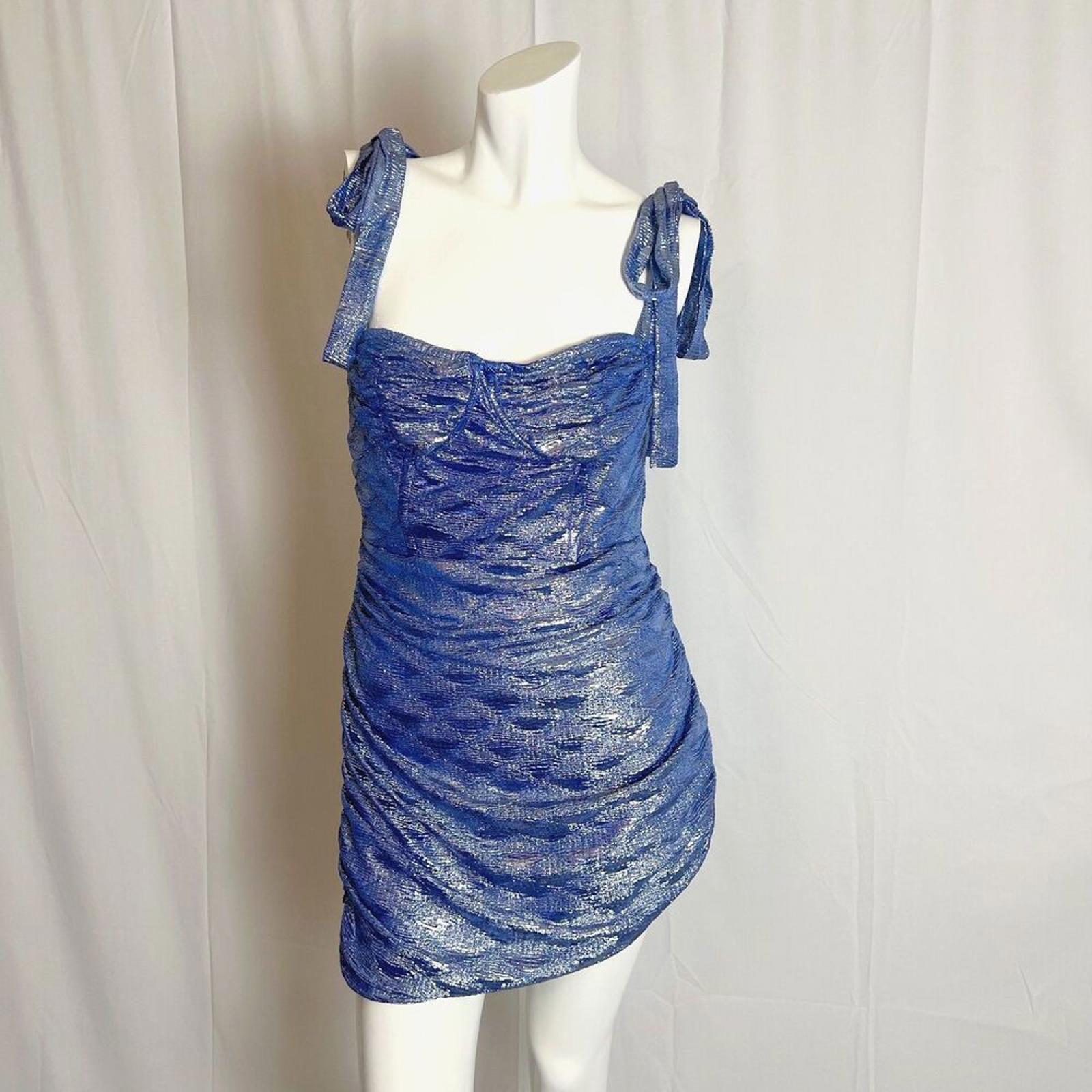 Lioness Senorita Mini Dress in Metallic Blue Mini Dress Club Rave Size M
