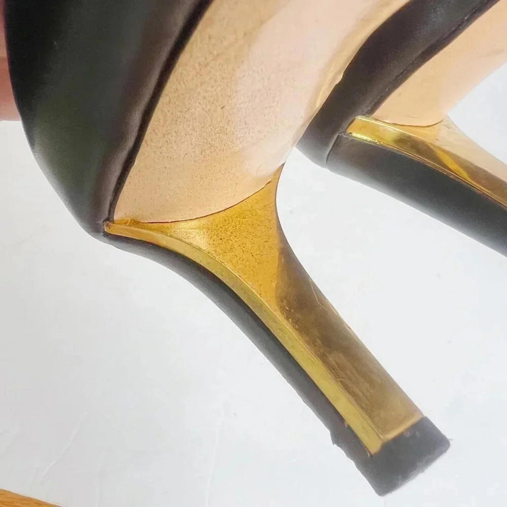 Chloe RARE Black Leather Heeled Booties Gold Detailing Women's Size 36.5 EU 6.5