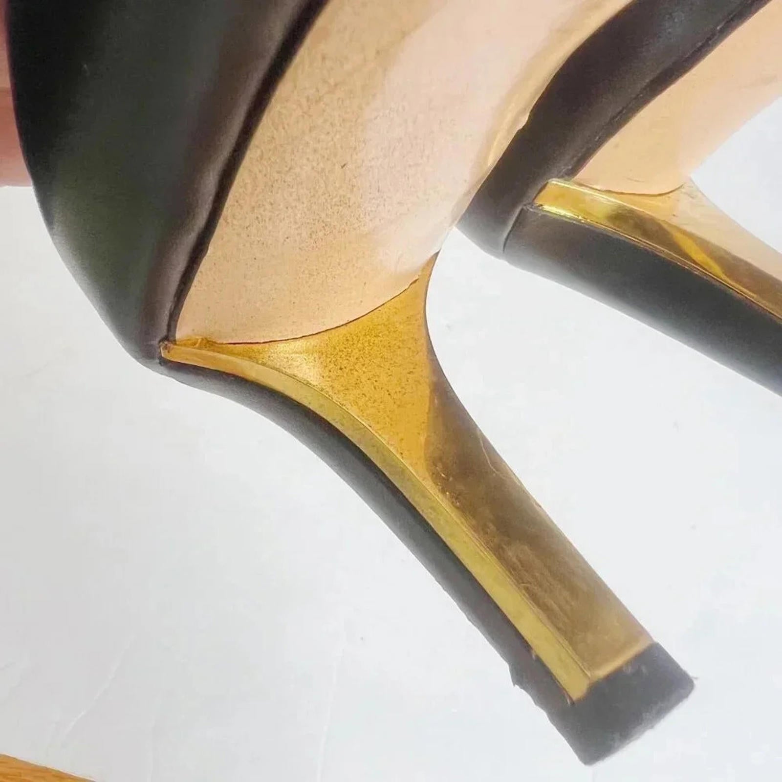 Chloe RARE Black Leather Heeled Booties Gold Detailing Women's Size 36.5 EU 6.5