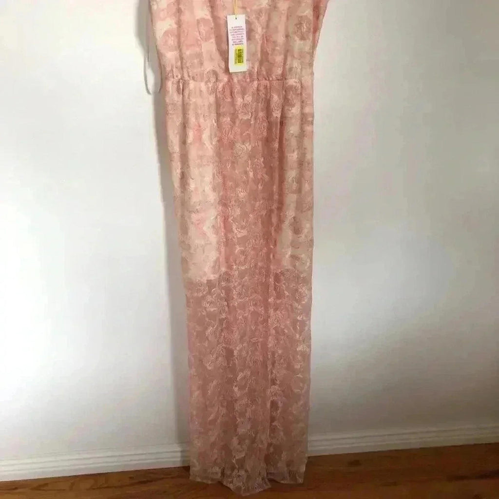 NWT BCBG Surplice Pink Lace Maxi Dress Boho Chic Formal Prom Women's Size S