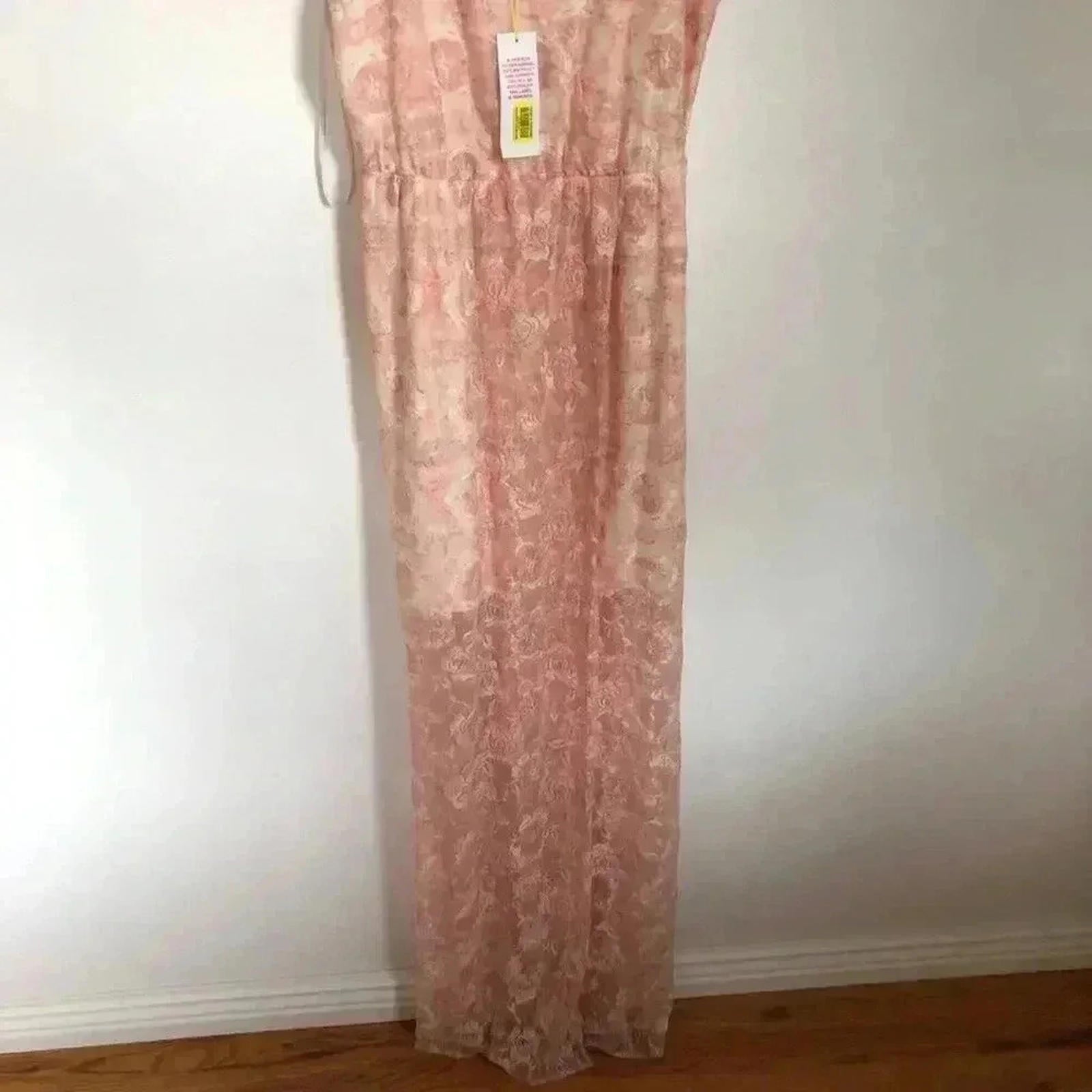 NWT BCBG Surplice Pink Lace Maxi Dress Boho Chic Formal Prom Women's Size S